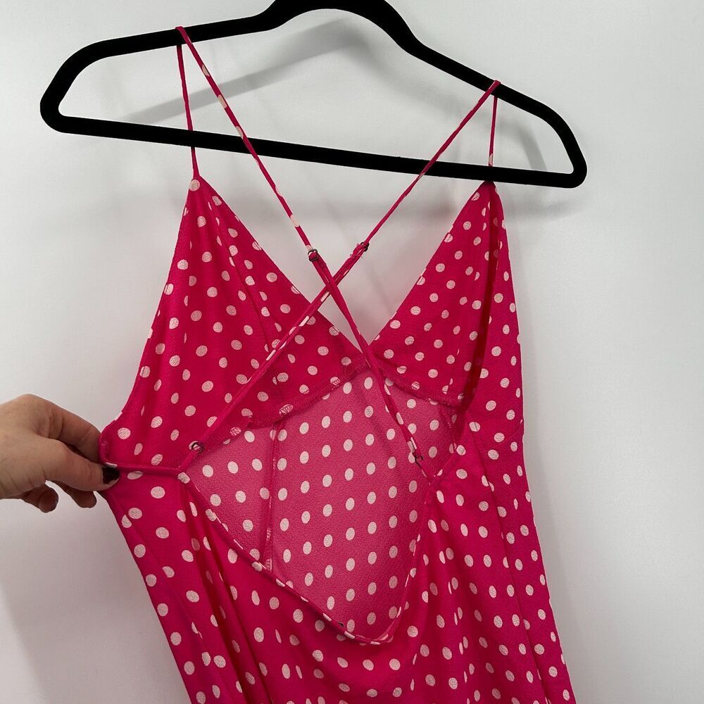 RESA Hot Pink White Polka Dot Harper Slip Midi Dress Lightweight Size Medium - Picture 9 of 10